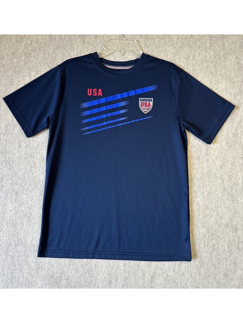 USA Team Soccer Jersey Shirt Blue Red Youth Boys Large Dry Fit Polyester